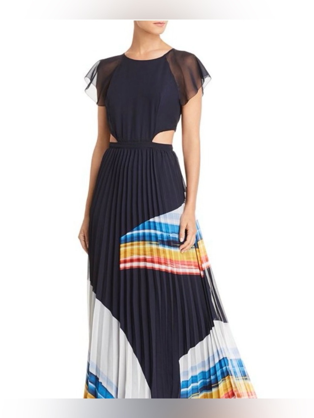 Joie Keitha Pleated Cutout Flutter-Sleeve Maxi Dress.